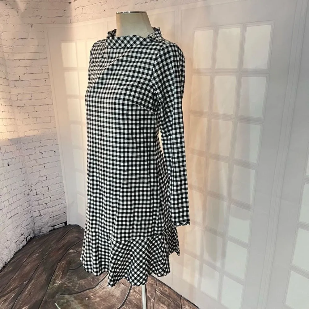 J crew NWT black white gingham long sleeve lightweight flannel dress size xs - Image 7