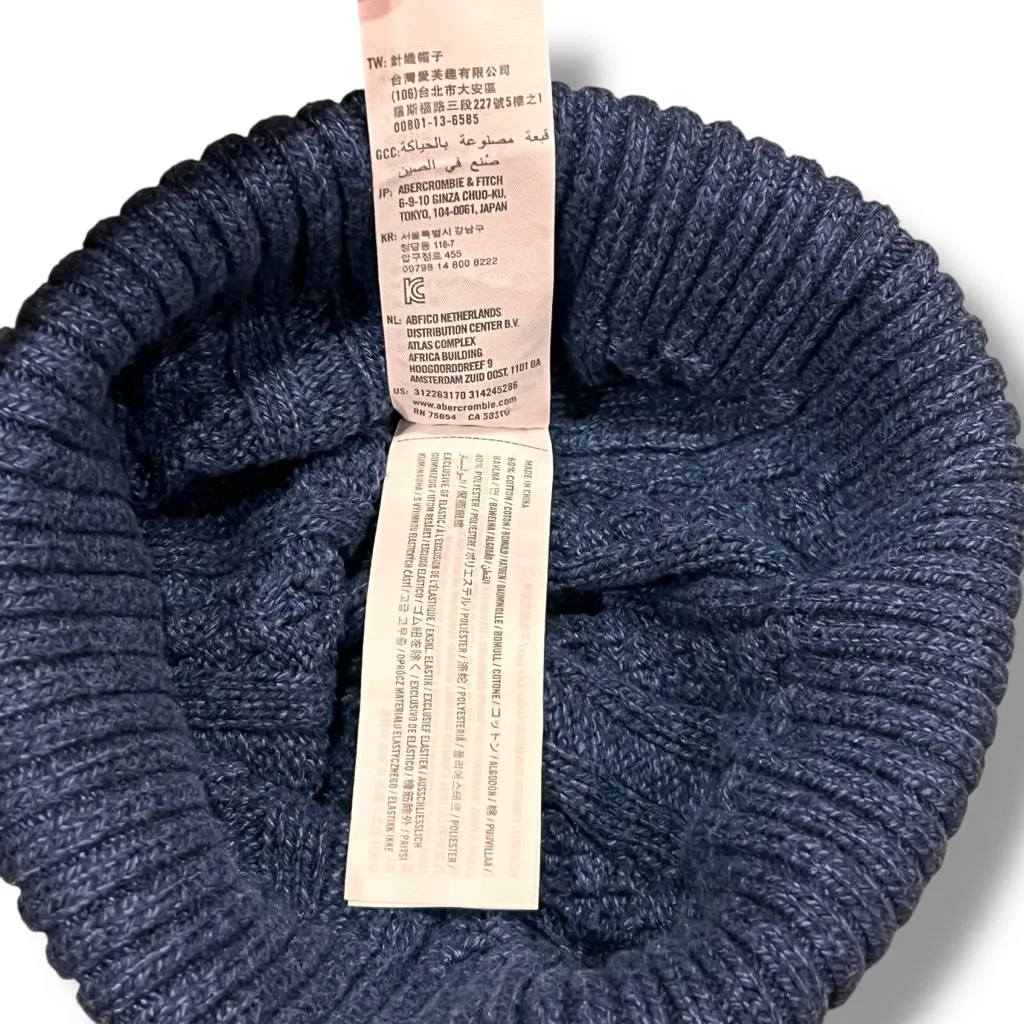 Abercrombie and Fitch Navy Cable Knit Hat Winter Cap Beanie Preppy Ski Pom Pom - Image 8