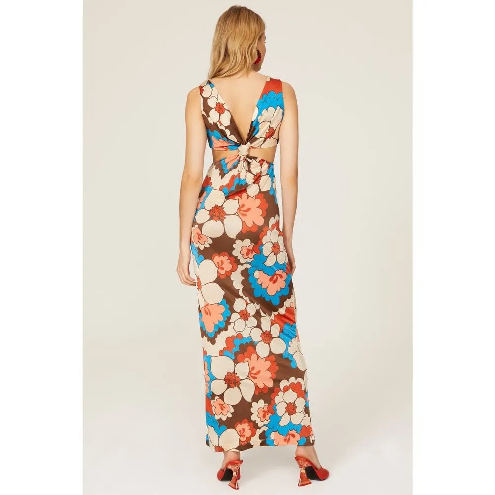 RONNY KOBO Retro Floral Printed Waist Cutout Scoop Back Sammy Cutout Dress Small - Image 5