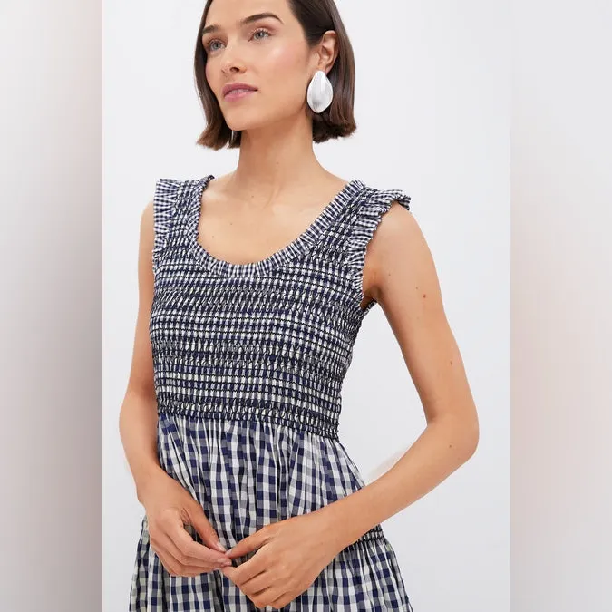 TUCKERNUCK POMANDER PLACE Navy Gingham Smocked Abilene Midi Dress L Black Size L - Image 5