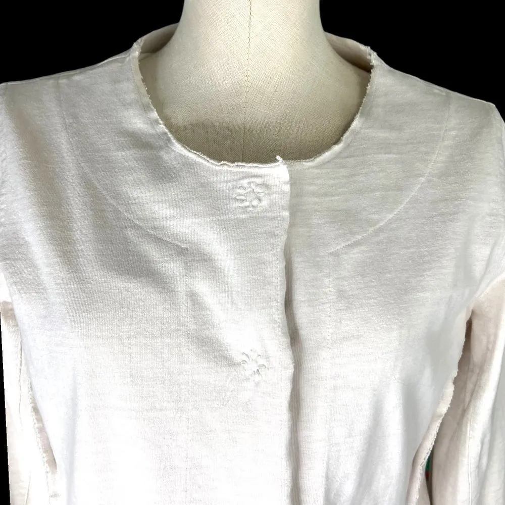 Eileen Fisher White Snap Up Colorless Jacket Cotton Size Medium - Image 2