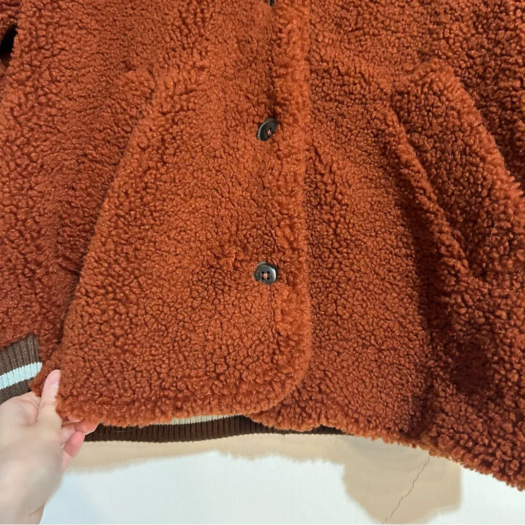 Free People Sweet Varsity Cardigan Teddy Fleece Jacket Size Medium - Image 4