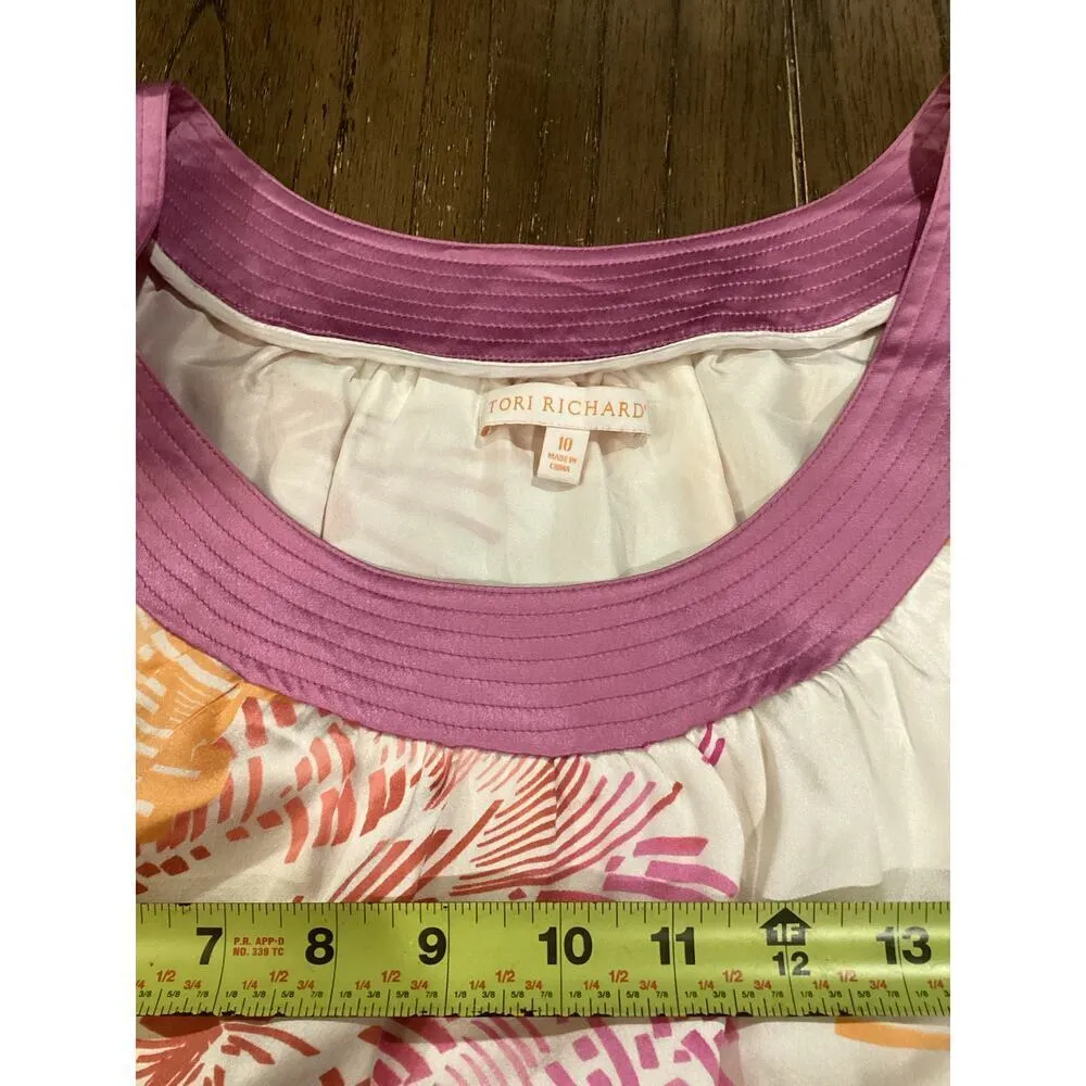 Tori Richard Floral Scoop Neck puff sleeve silk Mini Dress Lined Multicolor 10 - Image 6