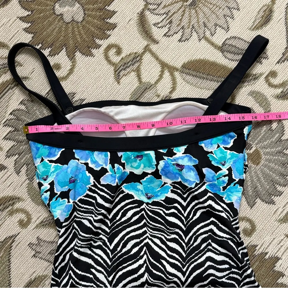 Vintage Maxine of Hollywood Swimsuit One Piece Floral Zebra Print Strapless 12 - Image 3