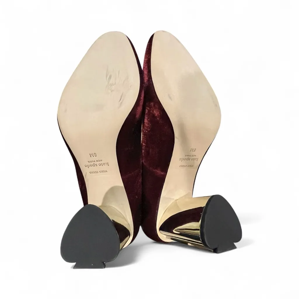 Kate Spade New York Sybil Velvet Pumps Burgundy Gold Crystal Heel Size 8 NIB - Image 4