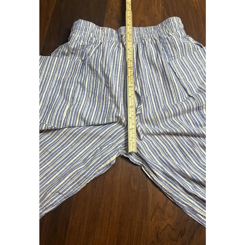 LaBiz striped blue and white wide leg cotton linen blend pants size small - Image 5
