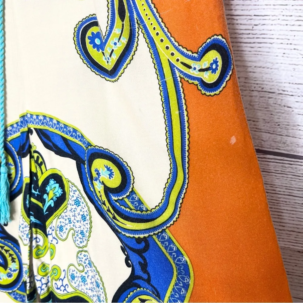 Flying Tomato Boho Wide-Leg Festival Pants Size Small Orange & Blue Multicolor - Image 8