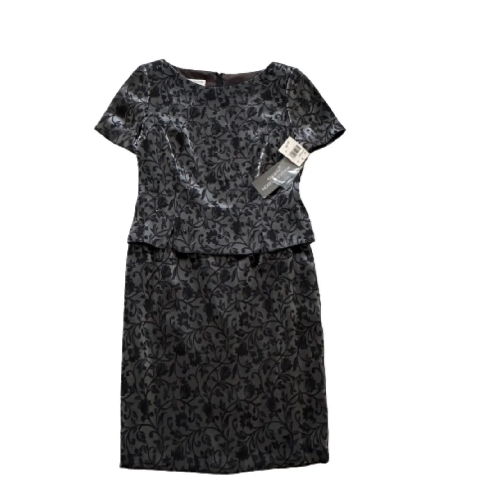Maggy London Dress Petite Gray Black Embellished Short Sleeve Formal Size 10P - Image 12
