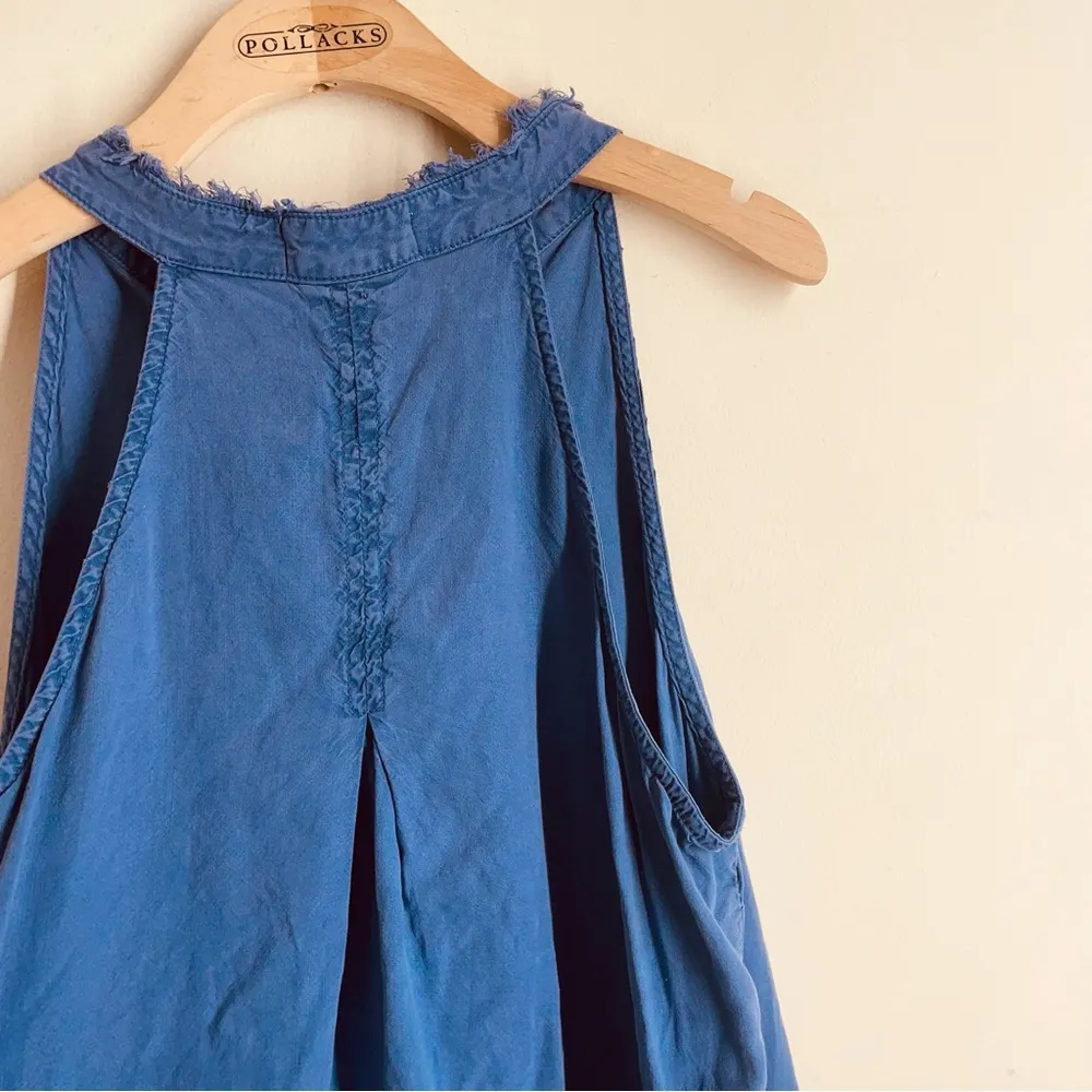 Bella Dahl Blue Sleeveless Dress Button Front size M Frayed Collar - Image 4