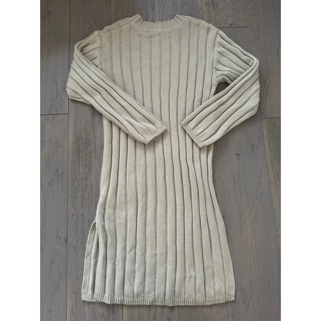 Women's DAZY Beige Ribbed Knit Long Sleeve midi Dress M Tan Size M - Image 6