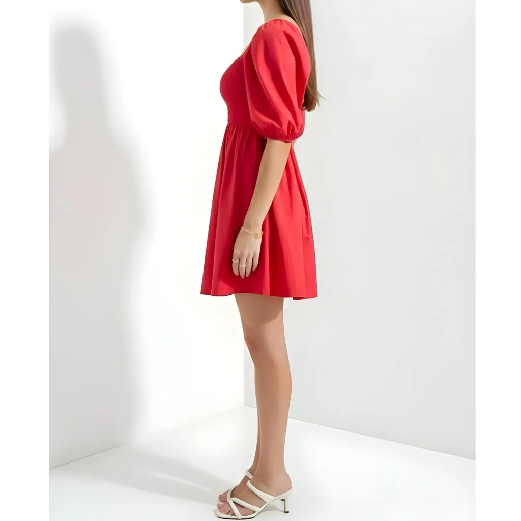 MAEVE x ANTHROPOLOGIE Puff Sleeved Sweetheart Mini Dress, Red, Small - Image 4