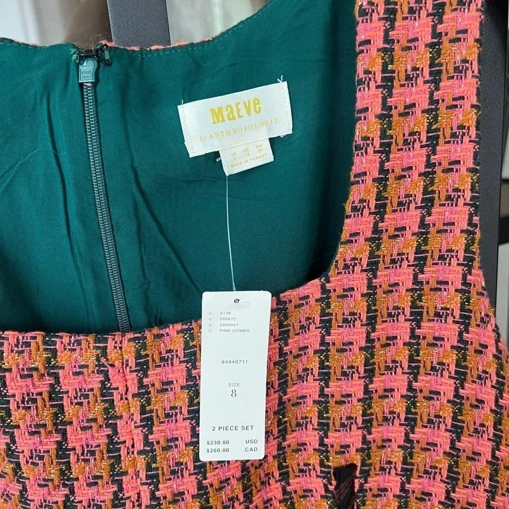 Tweed Dress coral black square neck sleeveless business work Maeve - Image 3