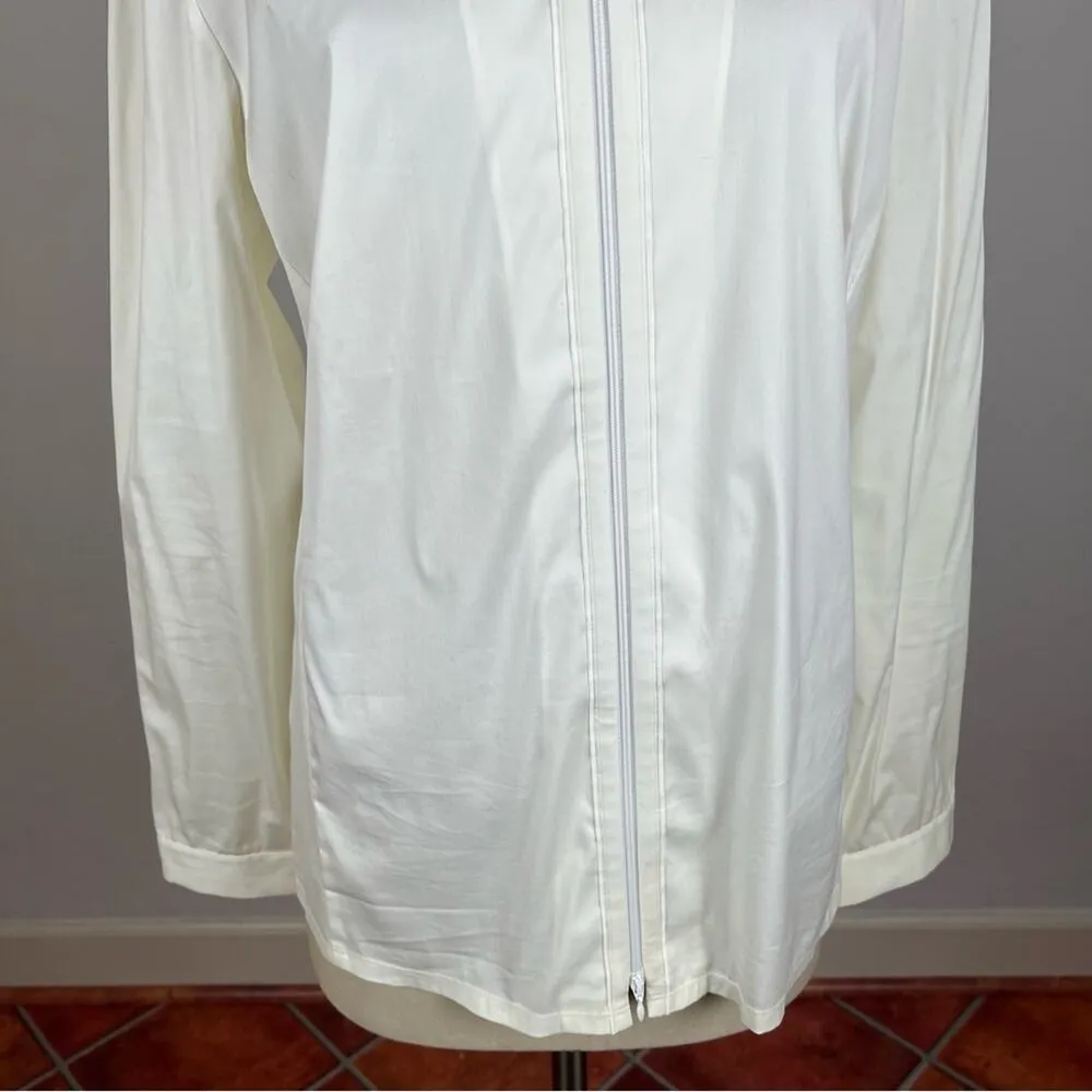 Lafayette 148 New York White Pleated Collared Jacket Shirt - Image 4
