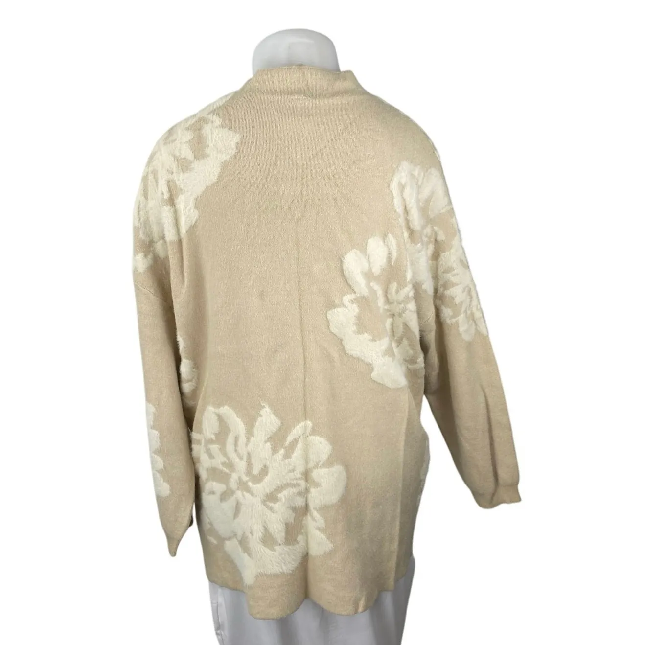 Anthropologie Maeve Cream Eyelash Floral Mock Neck Long Sleeve Sweater Top Sz L - Image 3