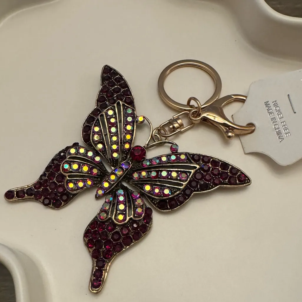 Gold Iridescent Butterfly Charm Keychain - Image 3