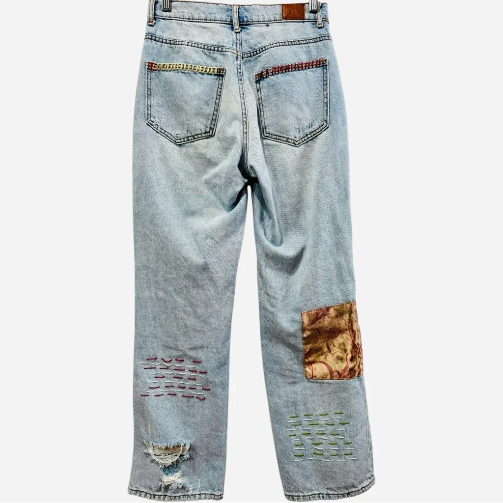 BDG High Waisted Cowboy Jeans Printed Patchwork Distressed Boho  Straight Leg 26 - Image 8