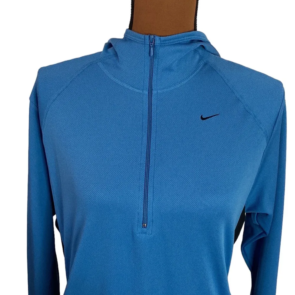 Nike athletic hooded mesh fabric half zip jacket  in storm blue black size M - Image 5