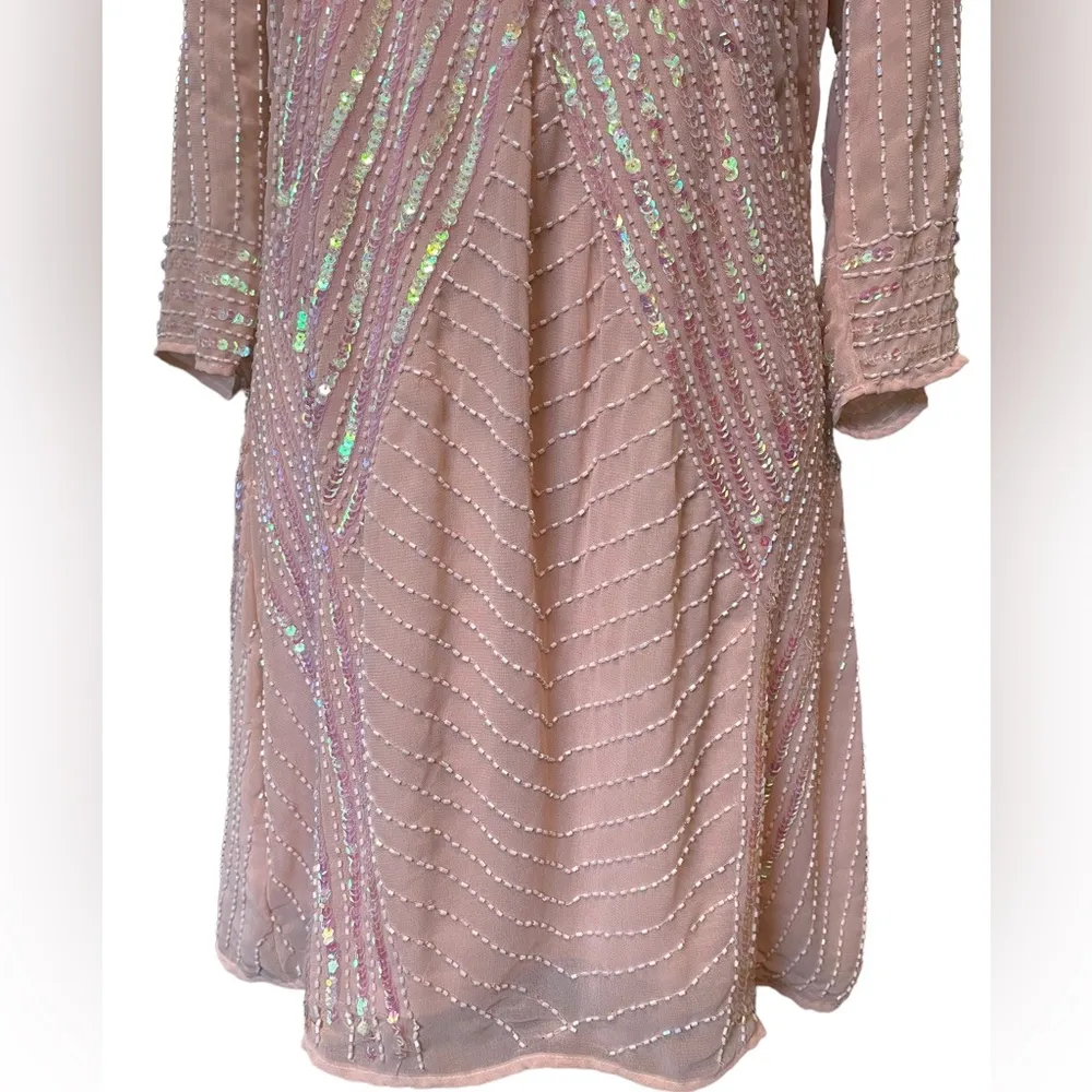 Gianni Bini Light Pink Pearl Beaded Iridescent Sequin Barbie Formal Mini Dress - Image 3