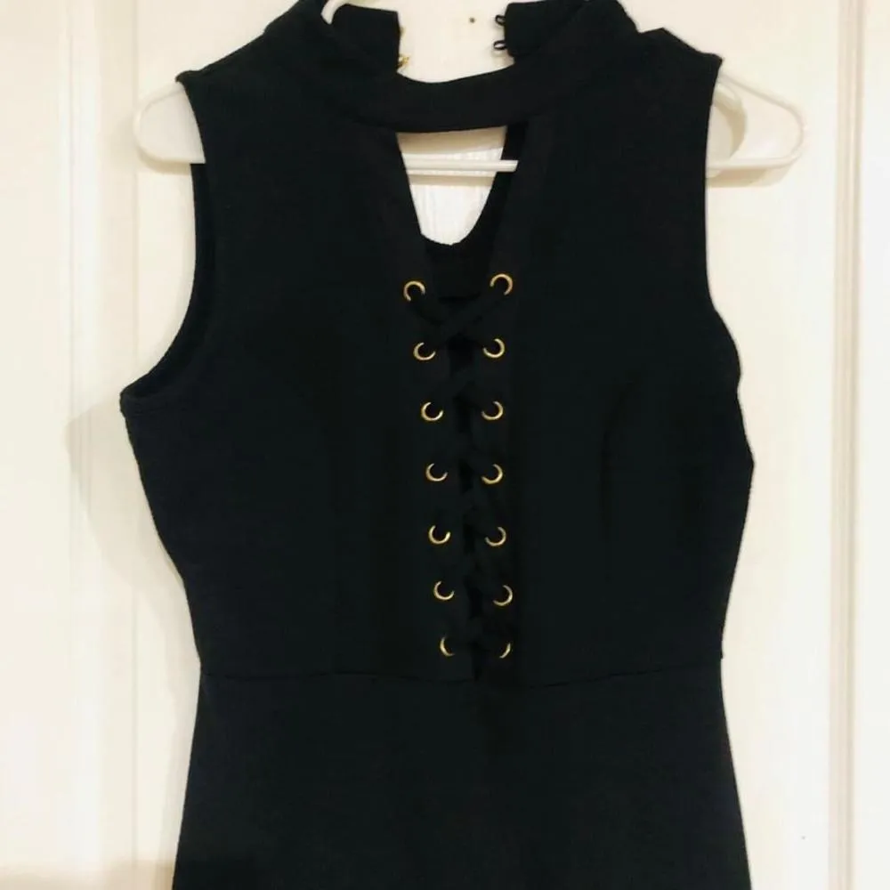 New Look Women's Mini Dress Lace Up Details Sleeveless Keyhole Neck Black Medium - Image 3