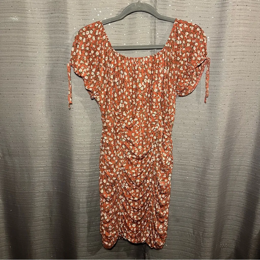 Ultra Flirt Mini Scrunch‎ Stretchy Lace Dress Dark Nude W/ Flowers Size XL - Image 6