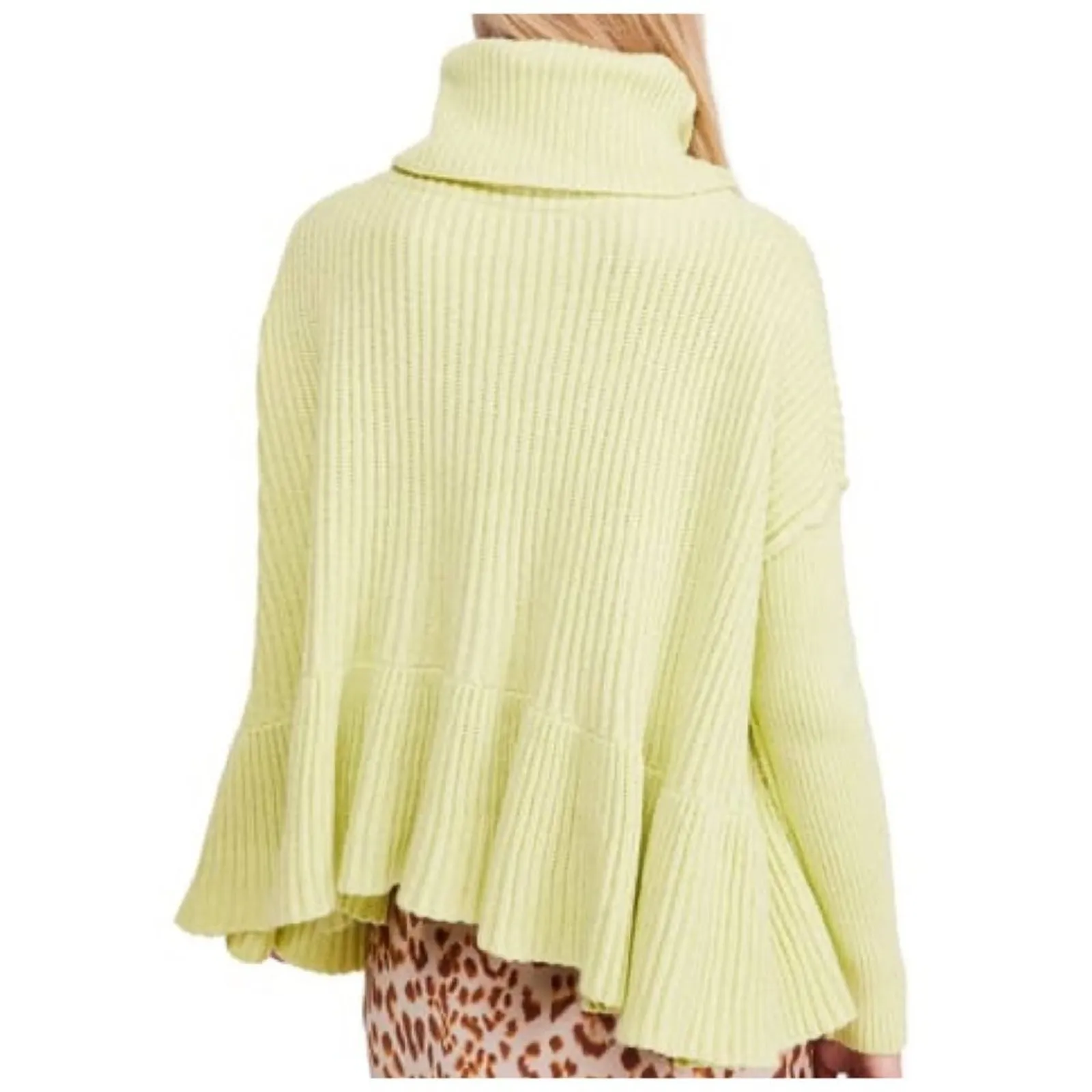 Free People Turtleneck Sweater Lime Green - Image 2