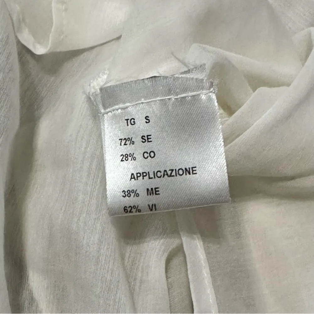 D. Exterior Womens S Ivory Cream Cotton Silk Blend Semi Sheer Button Front Shirt Gold - Image 7