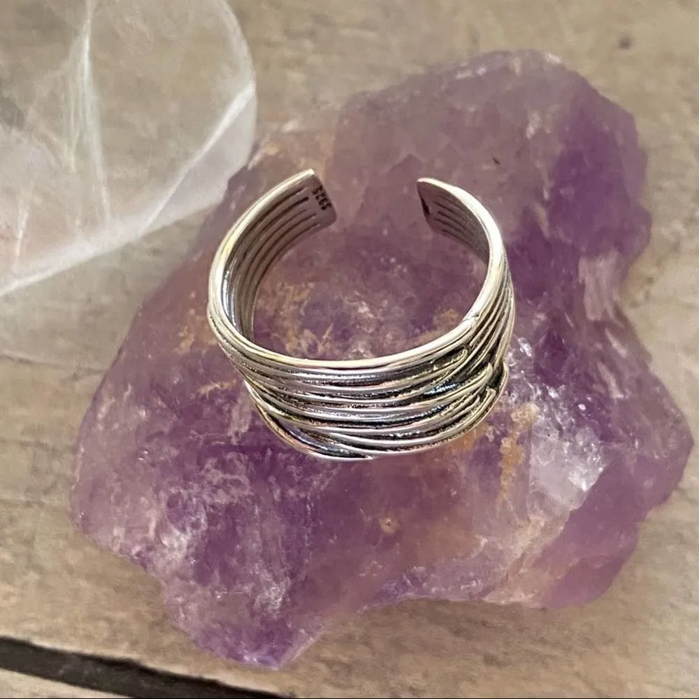 925 Sterling Silver Irregular Vintage Stackable Ring Adjustable 6 - Image 6