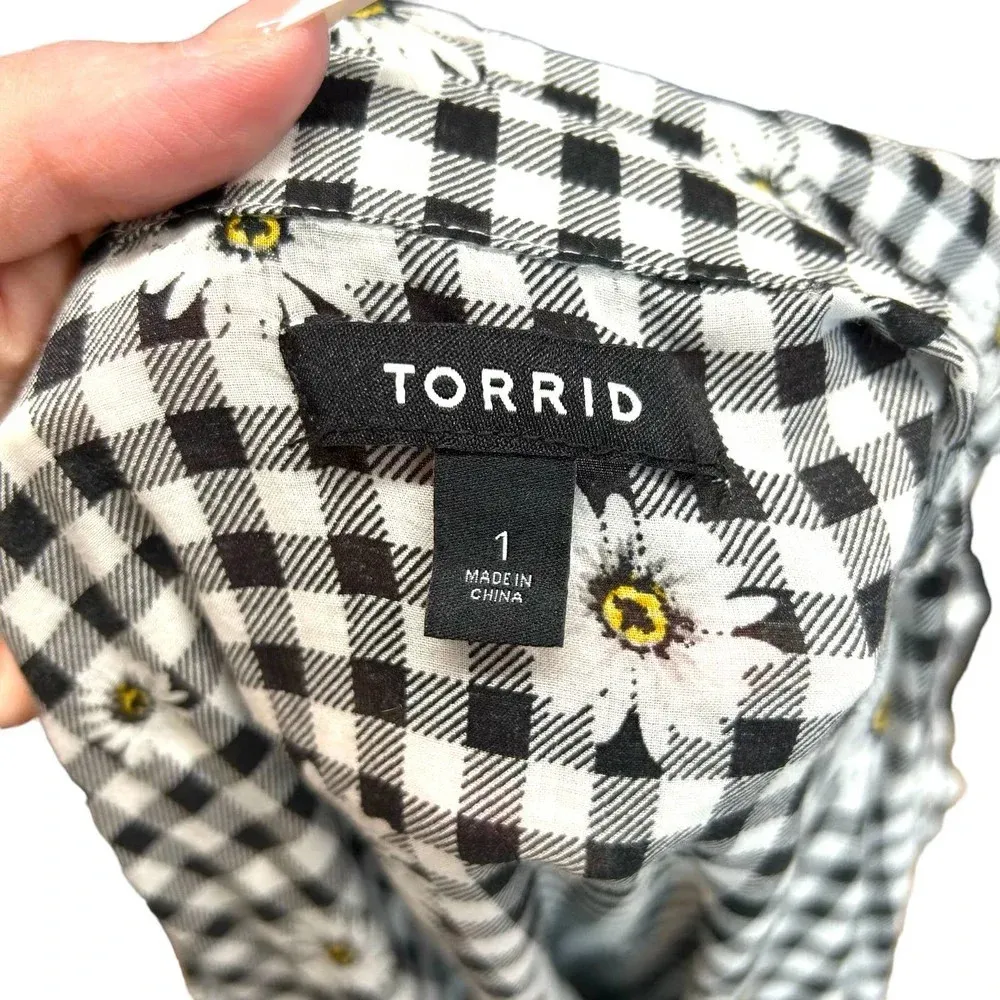 Torrid Kimono Duster Cotton Daisies Black White Gingham Plaid Print Plus Size 1X - Image 7
