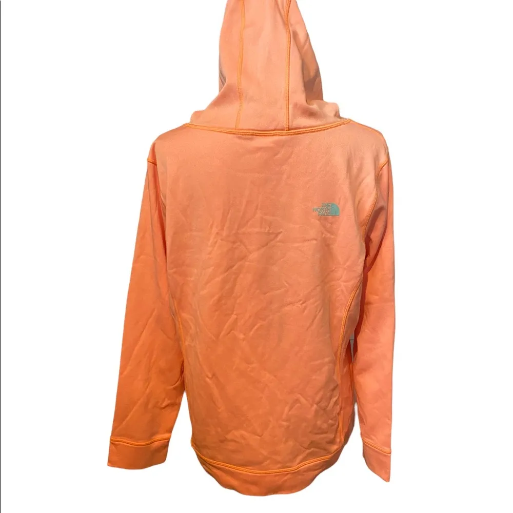 The North Face neon orange with teal writing size XL hooded sweatshirt. - Image 3