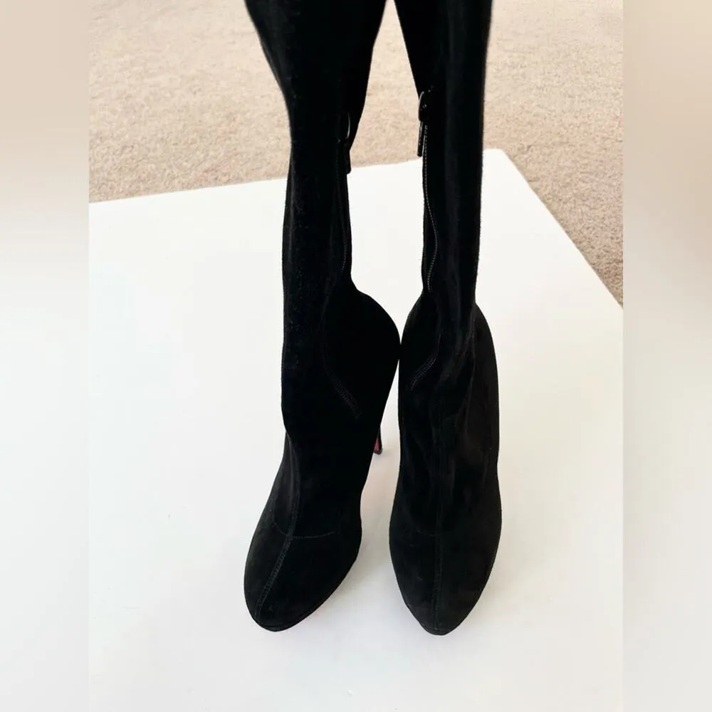 Christian Louboutin Black Suede leather Monica OTK thigh high boots EU 38.5 - Image 9
