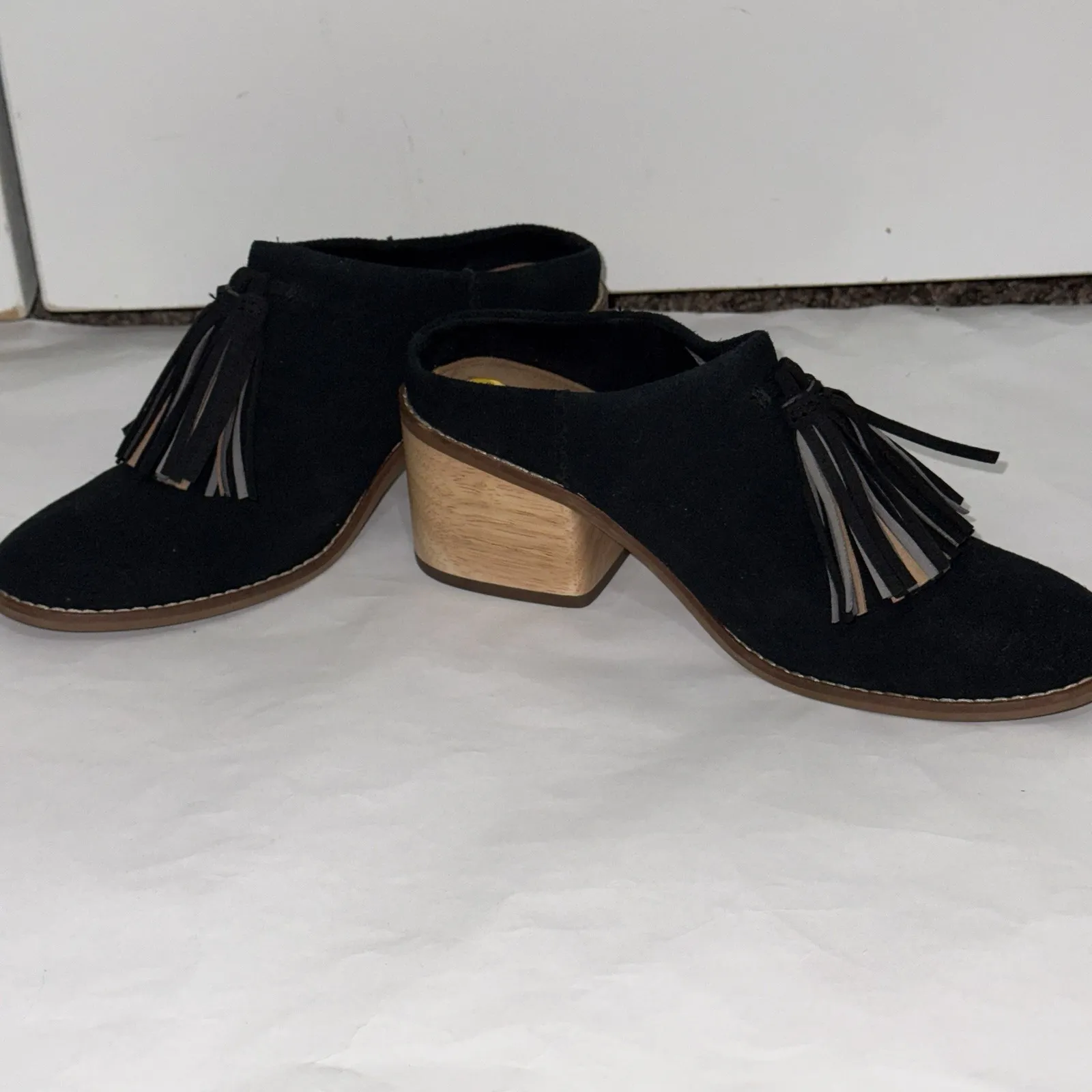 Toms Leila Tassle Mule Black Size 7 Slip On Heel Fall Shoes Chunky - Image 10