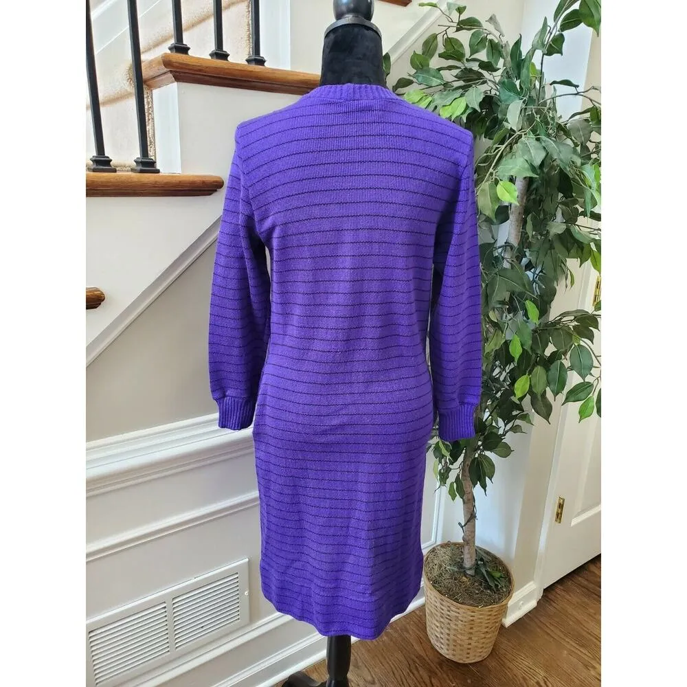 Vintage John Henry Purple & Black Round Neck Long Sleeve Knee Length Dress Size undefined - Image 6