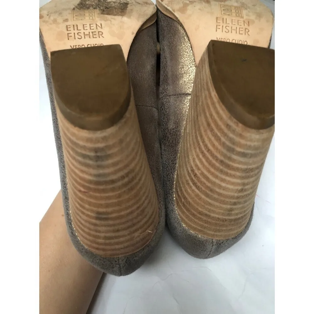 Eileen Fisher Hawk Metallic Suede Pump Block Heel size 8 - Image 8