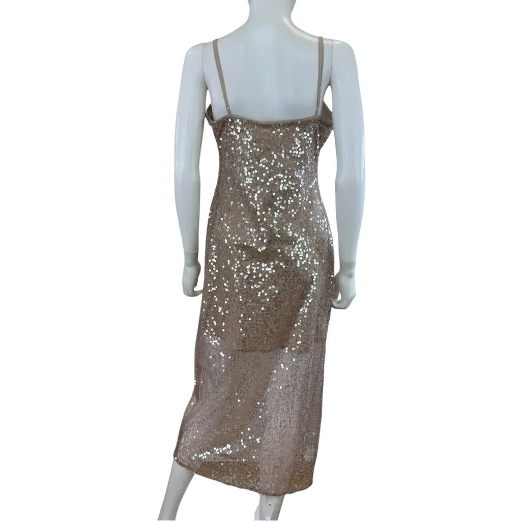 ASTR NWT Nude Sequined Maxi Cocktail Dress Size L F0264 - Image 3