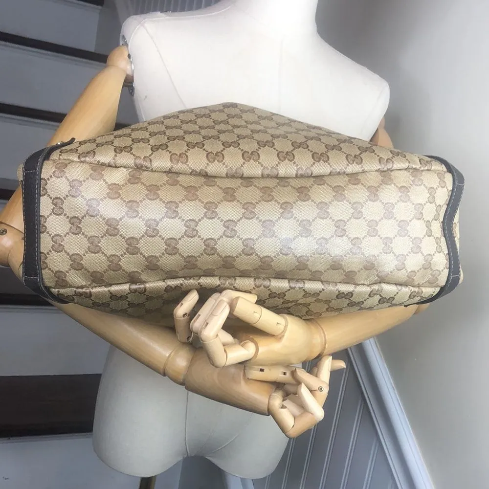 Vintage  Crystal Abbey Coated Canvas Brown Leather Handles D Ring Shoulder Bag - Image 5