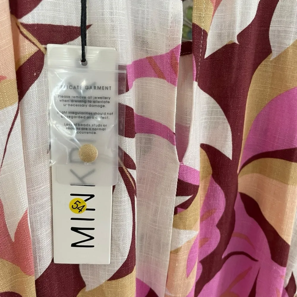 MINKPINK Kali Mini Dress Linen Blend Floral Lightweight Tie Waist - Image 8