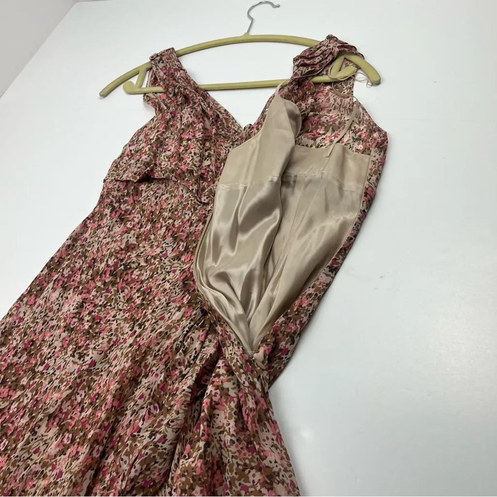 Maggy London Petites Pink Brown 100% Silk Whimsigoth Coquette Fairy Dress SZ 12 - Image 7