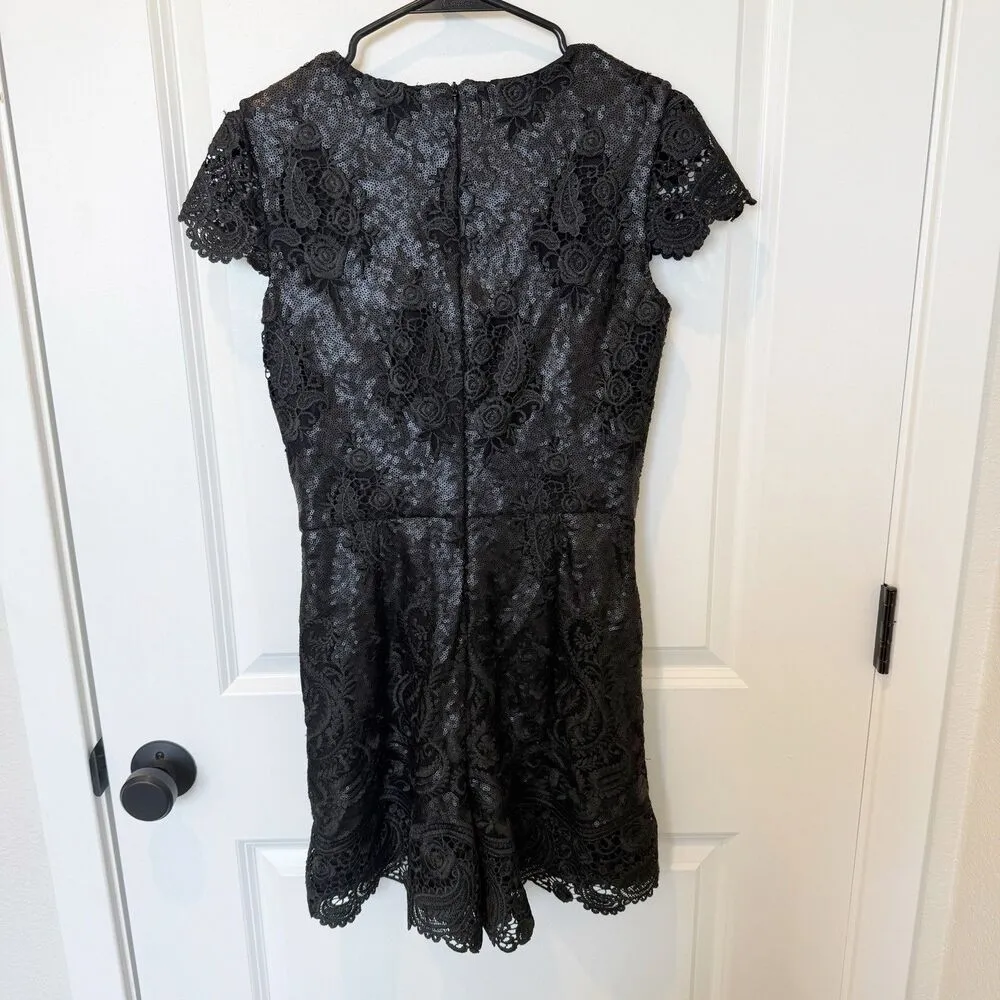 Dress The Population Romper Sz Medium Plunge Neck Lace Fairy Whimsigoth Boho - Image 3