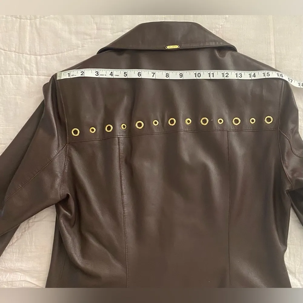St John Sport Brown Leather Jacket Coat Gold Grommet Y2K 90’s Style Petite Small) - Image 11