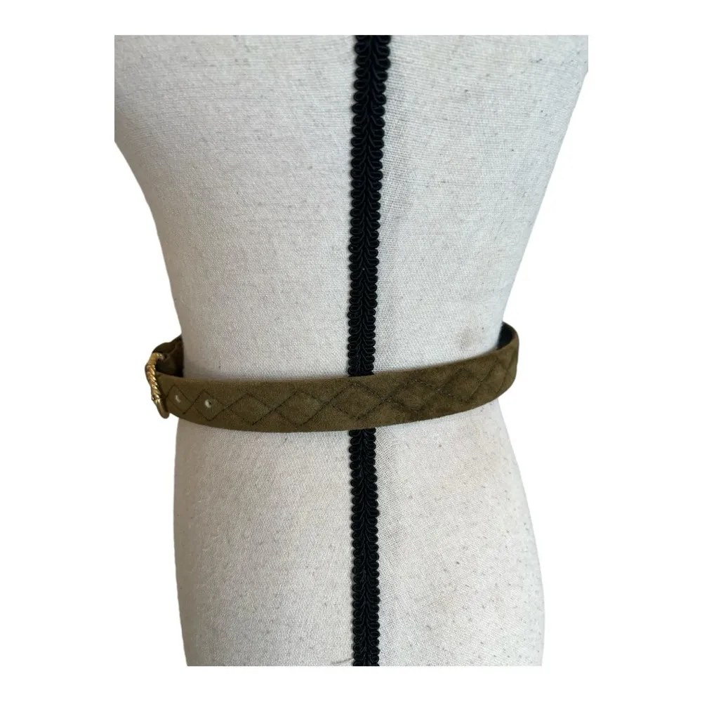 Echo Army Green Genuine Suede Quilted Fashion Belt Size S - Image 5