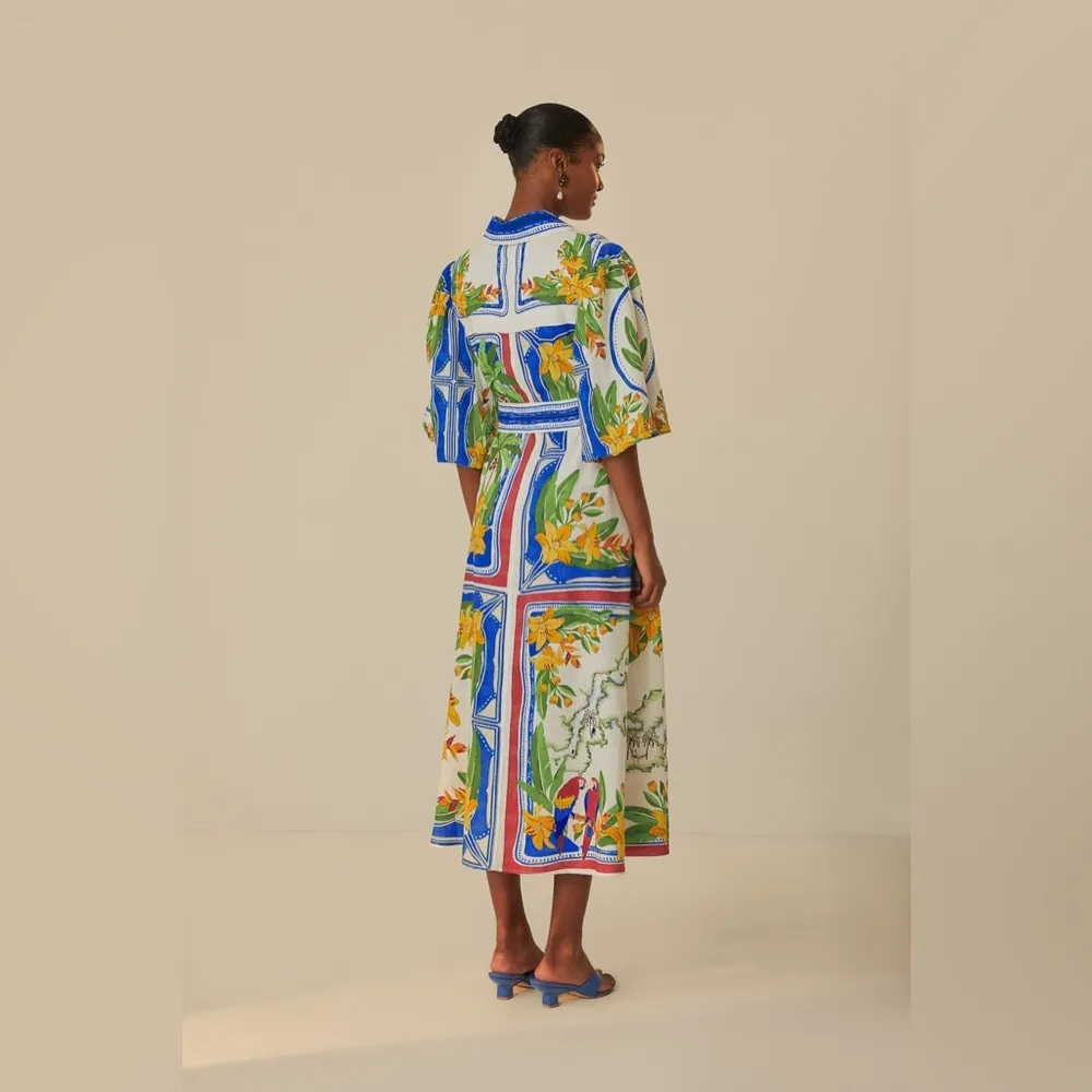 FARM RIO Off White Tropical Destination Midi Dress S - Image 4