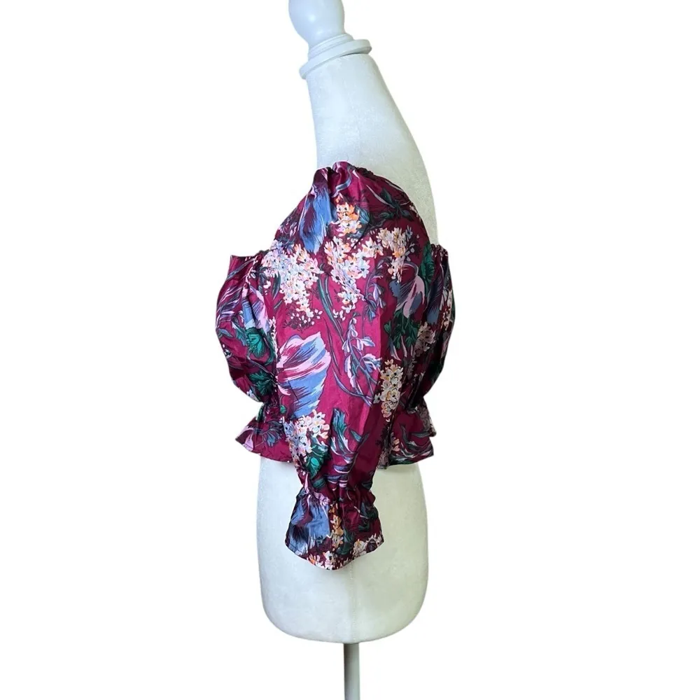 REFORMATION Floral Peplum Top Buttons Cottage Milkmaid Square Neck Crop Size S/M - Image 4