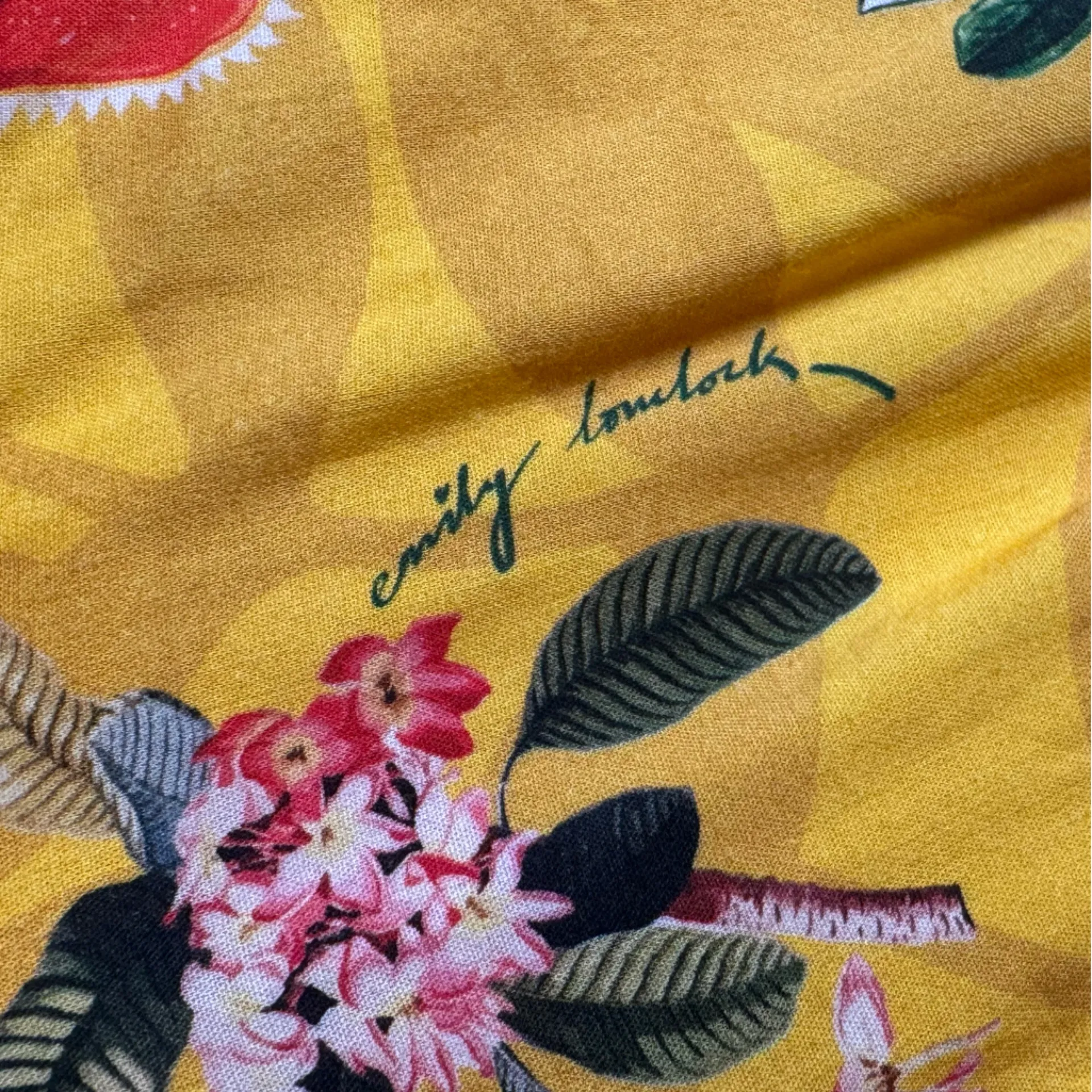 Emily Lovelock Yellow Mexico City Frida Print Tie Shoulder Midi Dress XS - Image 6