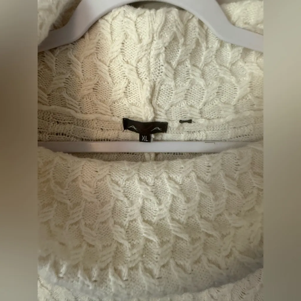 Ava Women's XL Beige Cowl Neck Cotton Wool Blend Sweater Poncho Knit Boho - Image 3