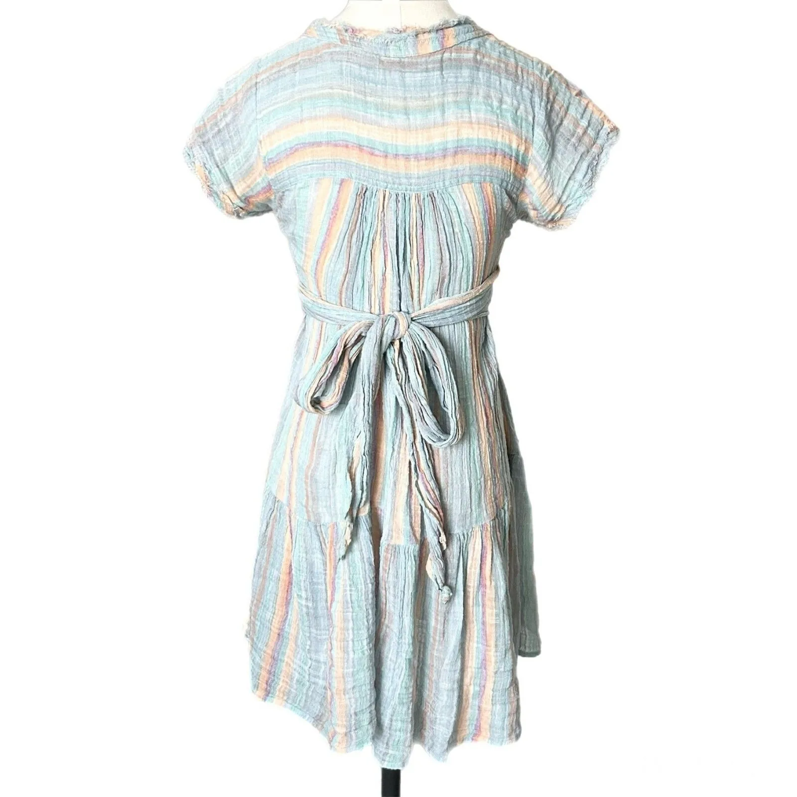 Free People One Maia Wrap Mini Dress Striped Tiered Sweetheart Size Small - Image 3