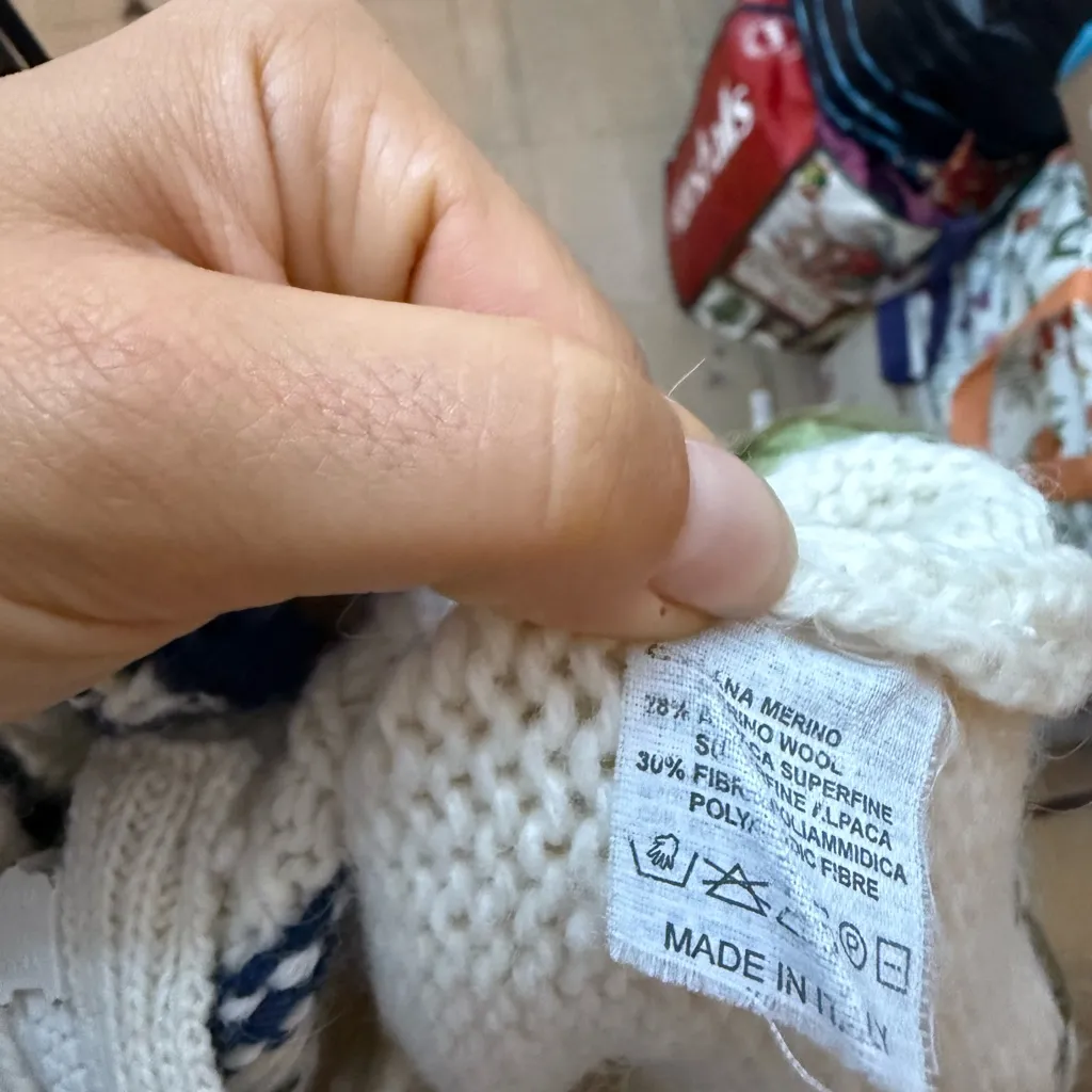 Roberto Collina Full Zip Fair Isle Nordic Vintage Wool Sweater White Size M - Image 4