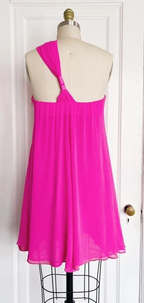Mara Hoffman • Silk One Shoulder Mini Dress hot pink chiffon flowy a-line - Image 2