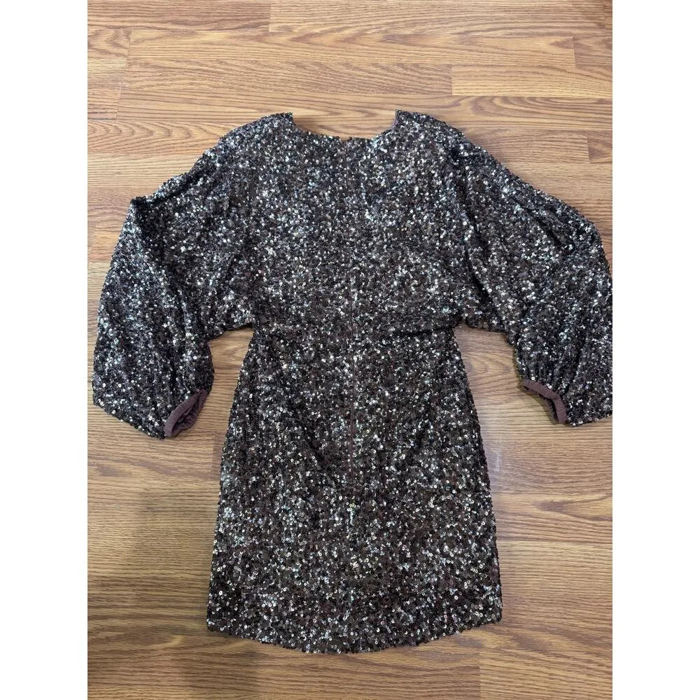 RETROFÊTE AUBRIELLE SEQUINED MINI COCKTAIL DRESS IN BROWN MIX size small - Image 11