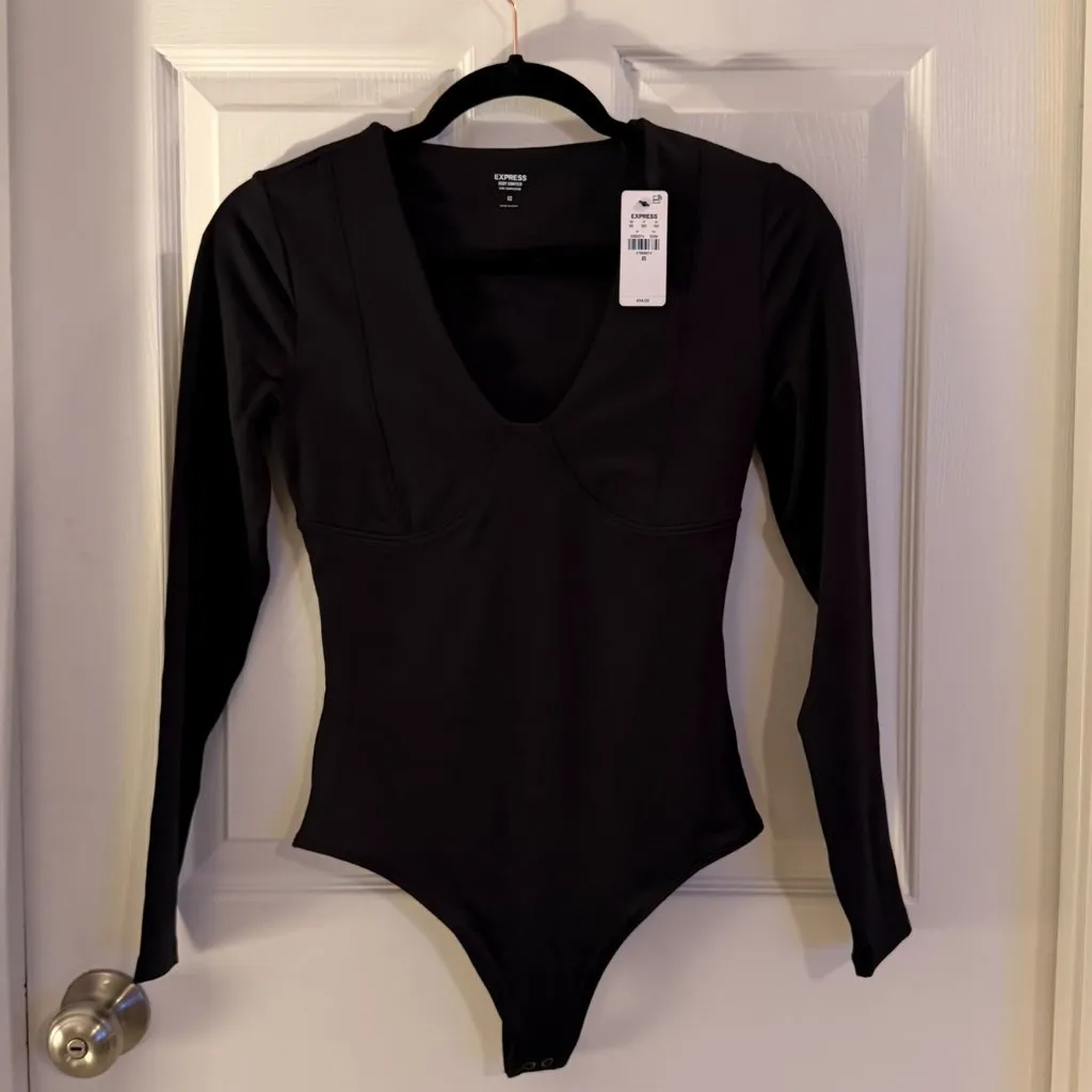 Express NWT Body Contour Seamed Bust Black High Compression Bodysuit XS - Image 3