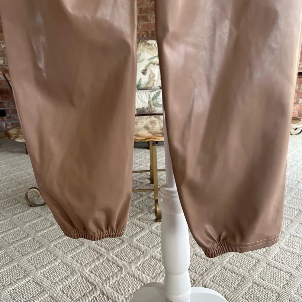 Floerns Tan Faux Leather High Waist Cropped Joggers NWT S - Image 12